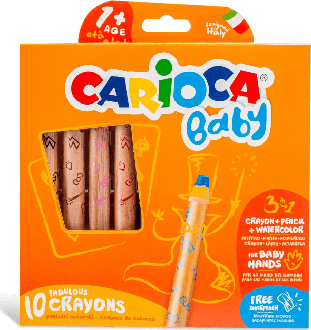 Carioca Baby - Pastelloni 3 in 1 + Temperamatite BABY - 10 Pz