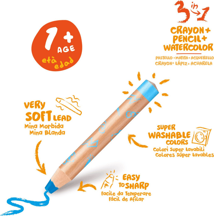 Carioca Baby - Pastelloni 3 in 1 + Temperamatite BABY - 10 Pz - 3