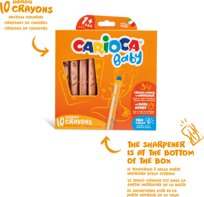 Carioca Baby - Pastelloni 3 in 1 + Temperamatite BABY - 10 Pz - 4