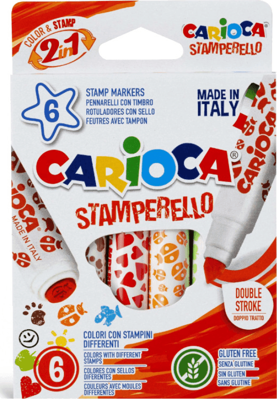 Carioca - Pennarelli Stamperello Scatola con 6 colori con stampini