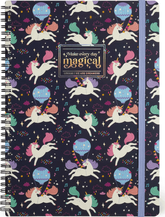 Legami - Quaderno a Righe A4 Spiralato con Copertina Rigida Illustrata e chiusura con elastico - Unicorno (VA4NOTS0057)