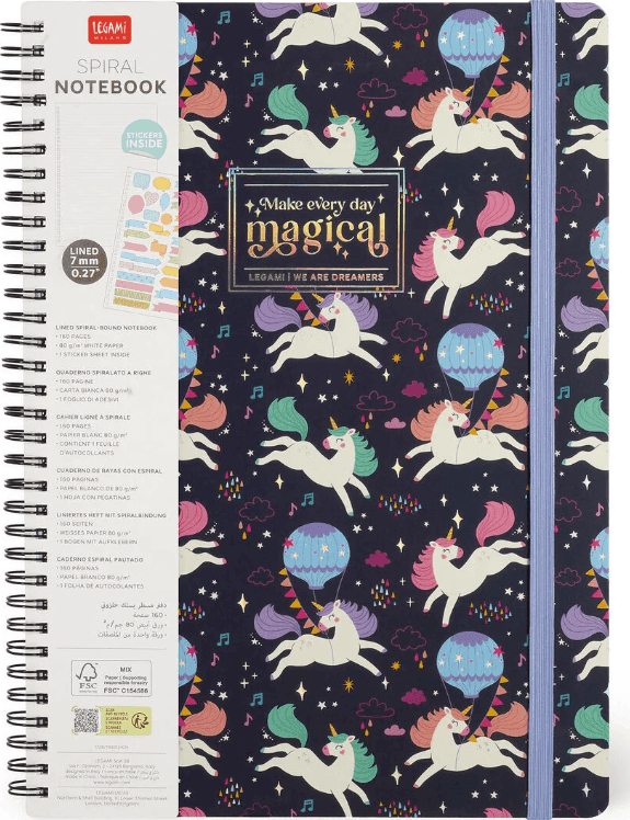Legami - Quaderno a Righe A4 Spiralato con Copertina Rigida Illustrata e chiusura con elastico - Unicorno (VA4NOTS0057) - 7
