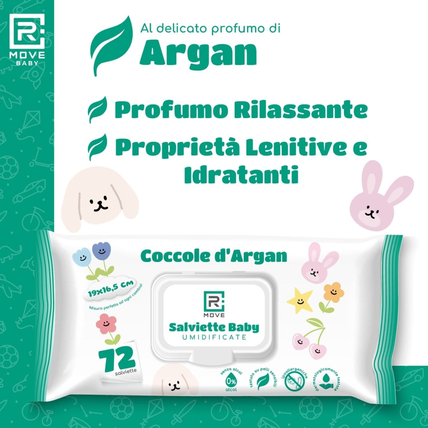 RMove Salviette Baby Umidificate Idratanti Argan 1Cnf/72pz - 2