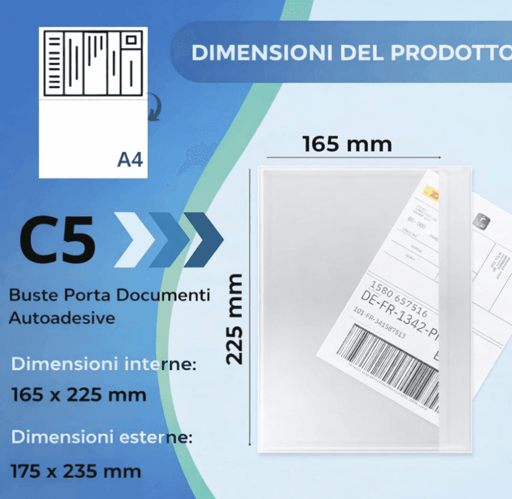 Cartospedìa - 200 Buste Porta Documenti Autoadesive C5 (175 x 235 mm) per Fogli A5 o A4 Piegato - 2