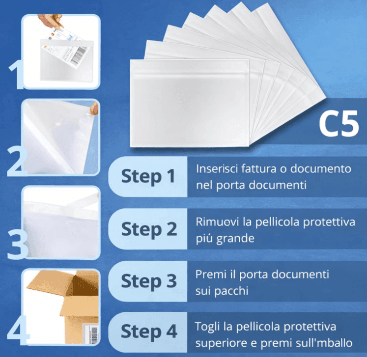Cartospedìa - 1000 Buste Porta Documenti Autoadesive C5 (175 x 235 mm) per Fogli A5 o A4 Piegato - 5