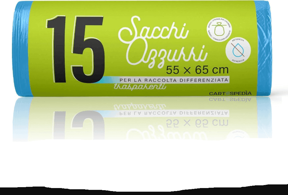 Cartospedìa - 75 Sacchetti Spazzatura - MISURA: 55x65 cm - con Manici da 40L, Trasparenti per Raccolta Differenziata Azzurri