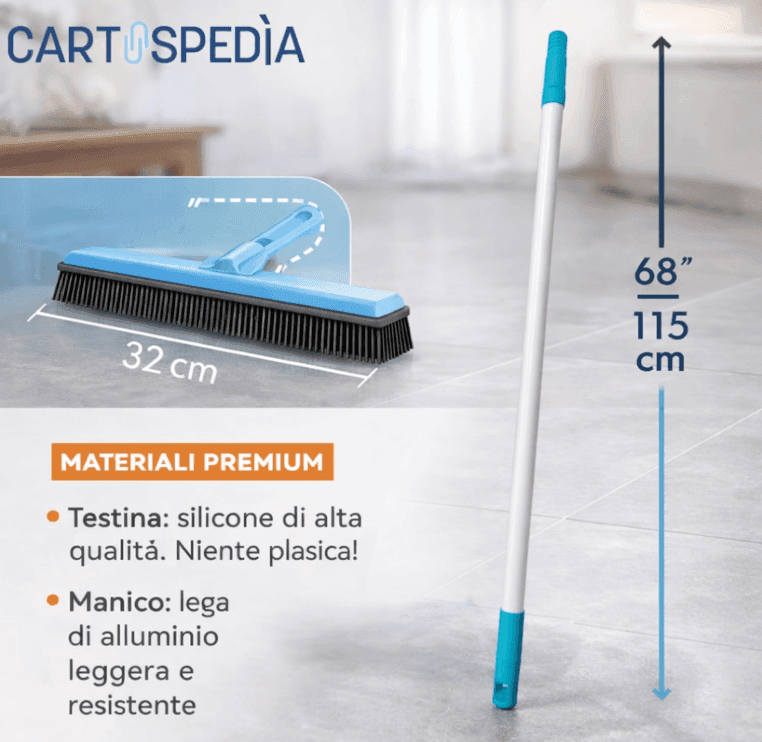 Cartospedìa - Scopa in Silicone con Manico Estensibile - Raccogli Polvere e Peli - Lavabile - Ideale per Interno e Esterno - 2