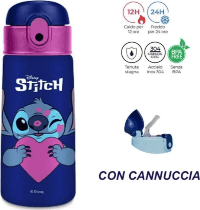 Seven - LILO & STITCH Bottiglia Termica Kid 460 Ml. con Cannuccia 2026 Colore Casuale - 3