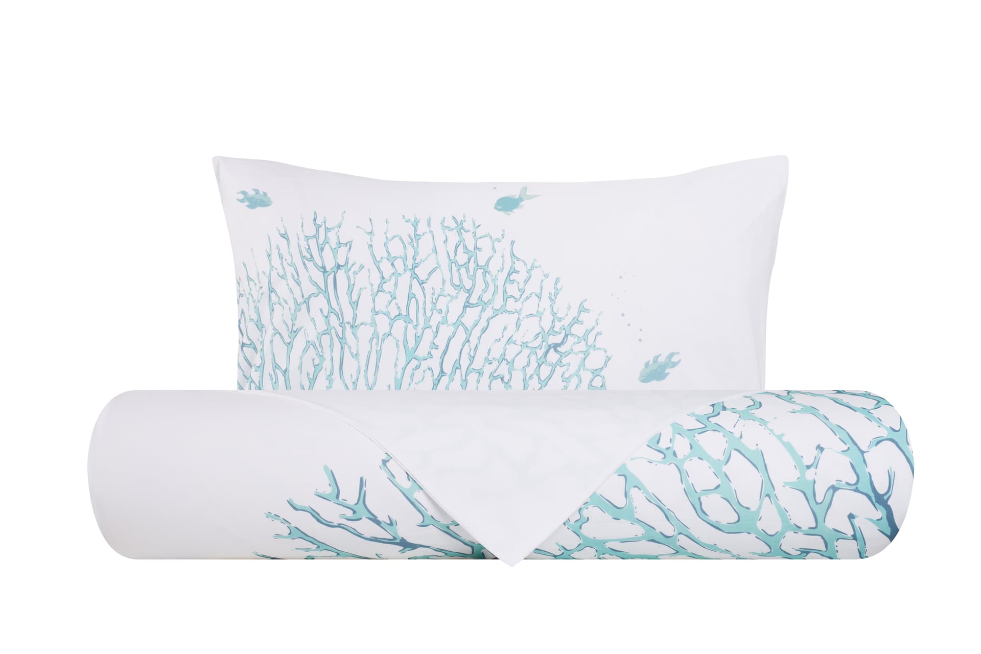 Set Copripiumino Federe Bifaccia Parure Copripiumino in Cotone Made in Italy CORALLI e PESCI AZZURRO/BIANCO - 7