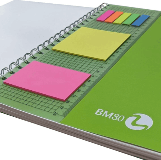 BM - Quaderno Spiralato  100 fg 5mm con righello e Sticky Notes - 5