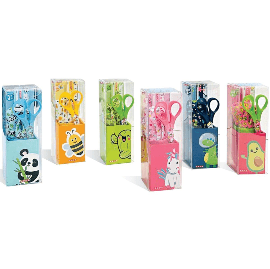 Arda - Kit Fancy Decori assortiti Portapenne, temperamatite, Forbici e Righello (319FANSC) - 2