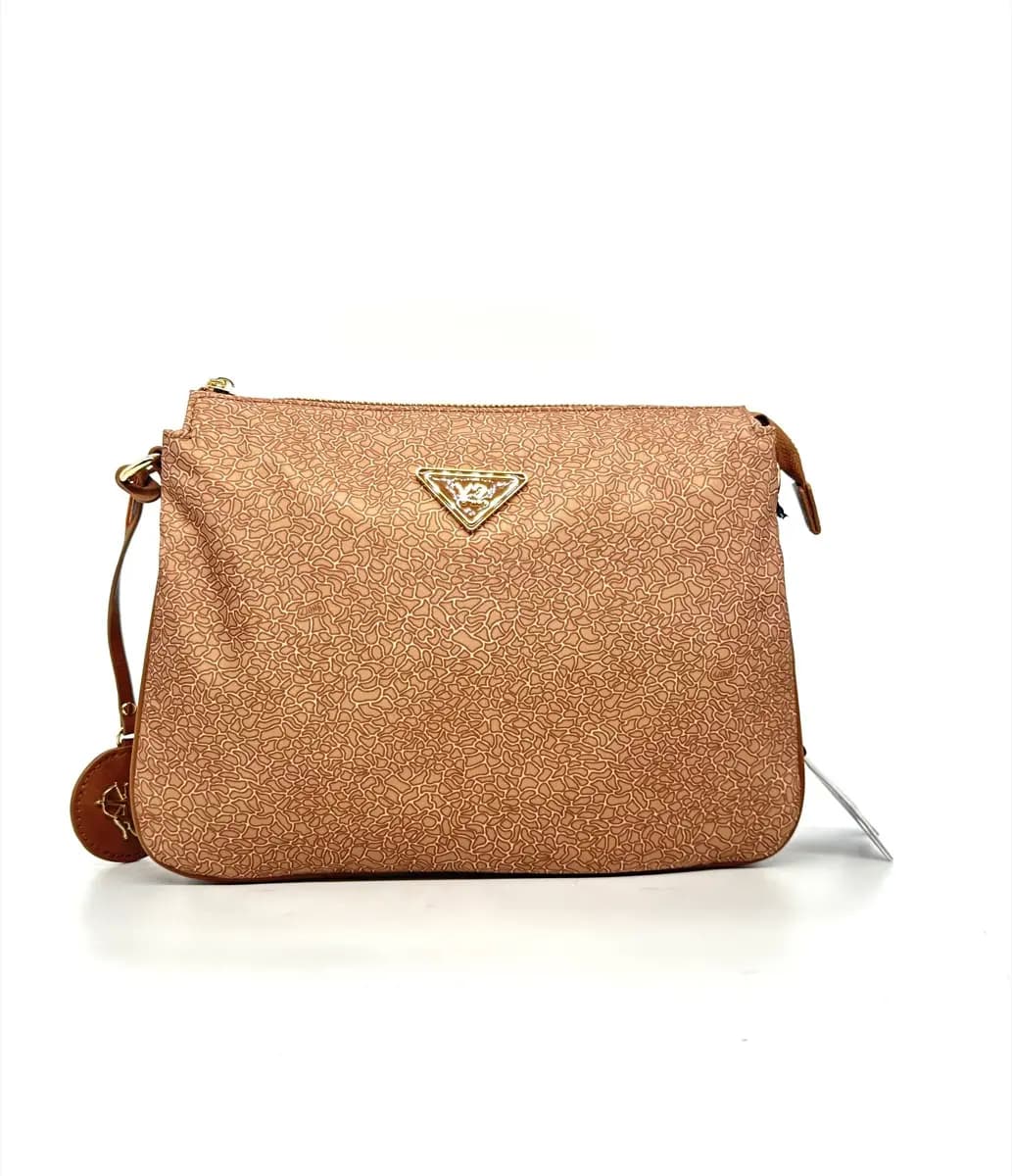 Ynot borsa donna Clo a tracolla con tre scomparti marrone e zip oro - 5