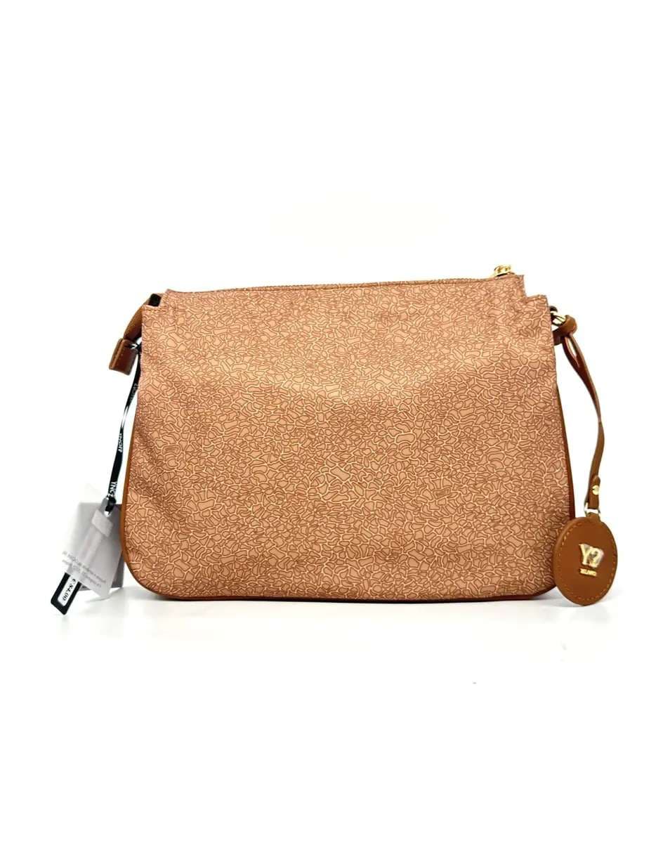 Ynot borsa donna Clo a tracolla con tre scomparti marrone e zip oro - 4