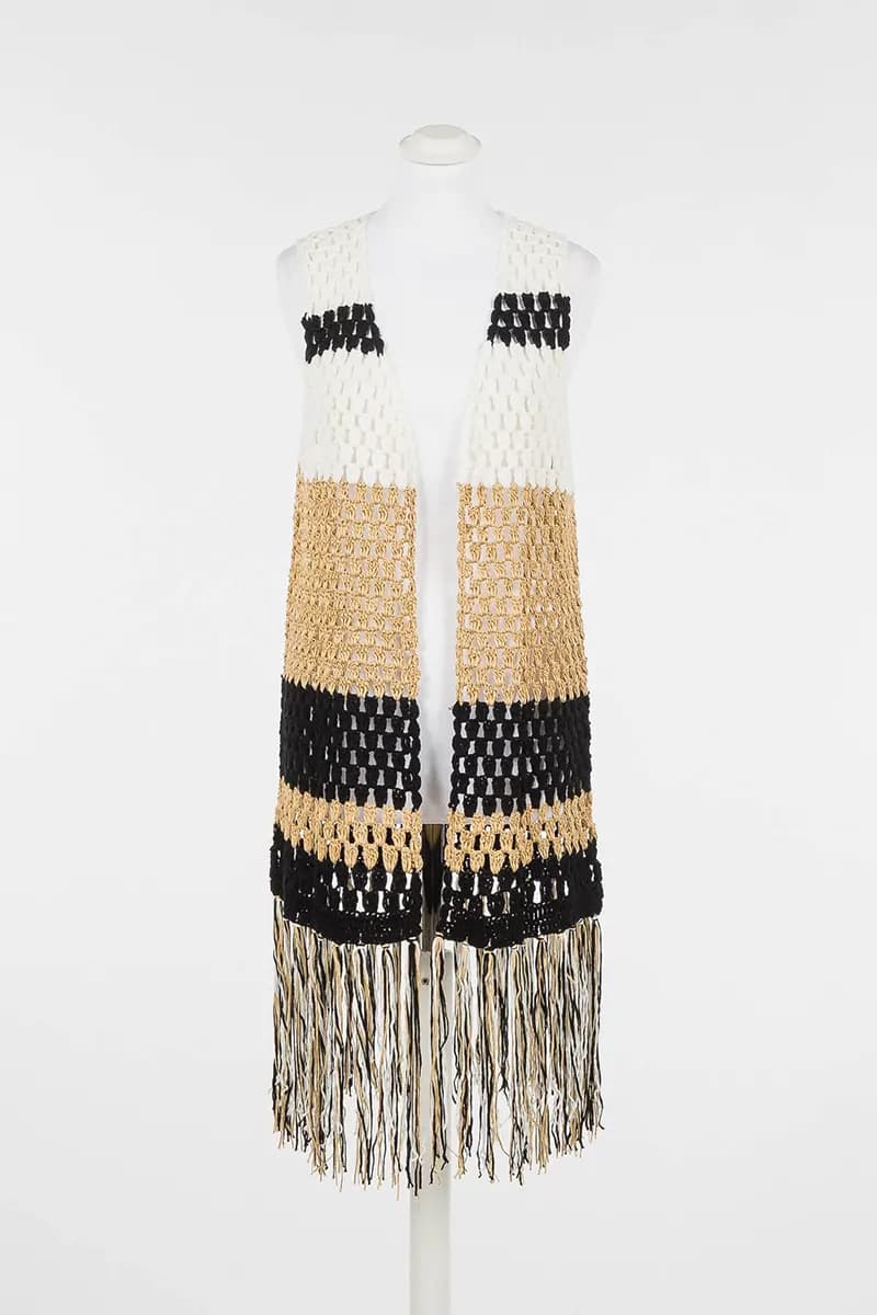 TWINSET | Gilet lungo color block con frange - 4