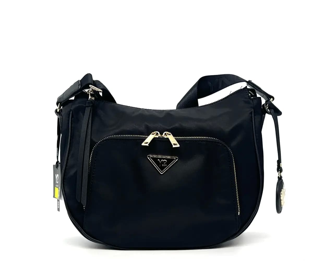 Ynot borsa donna a spalla CLOUD nera con tracolla regolabile e tasca frontale zip - 5