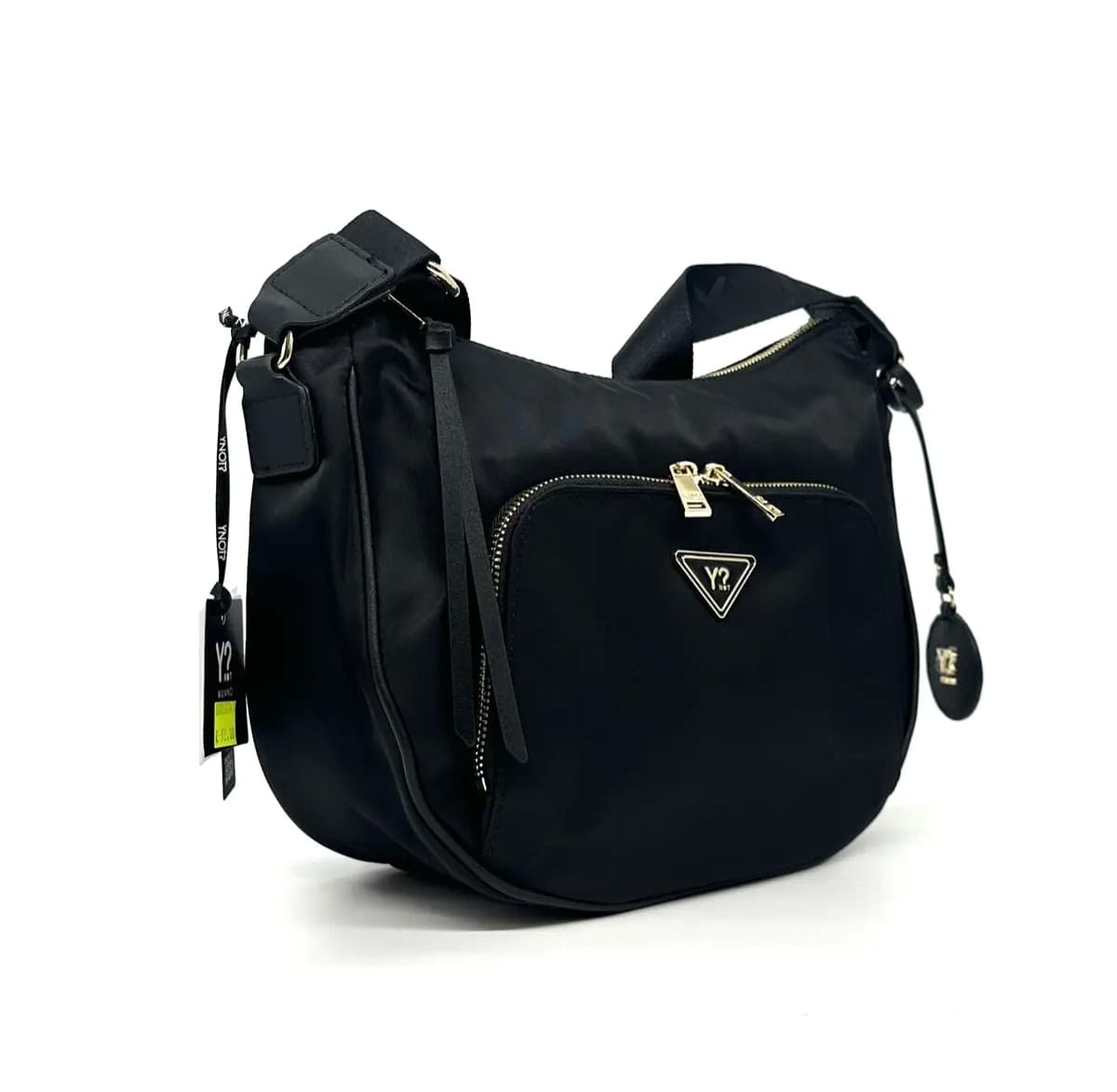 Ynot borsa donna a spalla CLOUD nera con tracolla regolabile e tasca frontale zip - 2