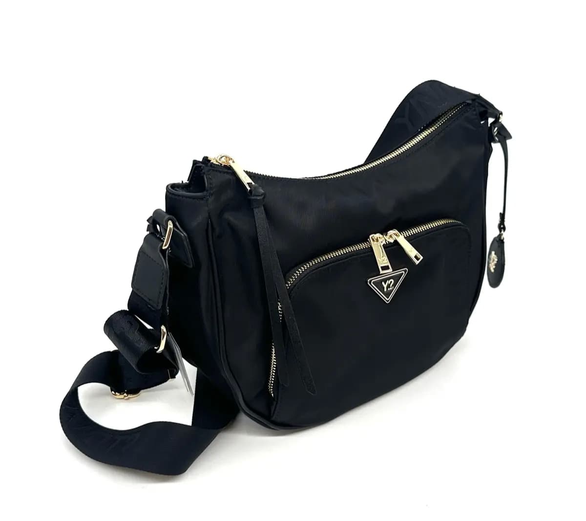Ynot borsa donna a spalla CLOUD nera con tracolla regolabile e tasca frontale zip - 4