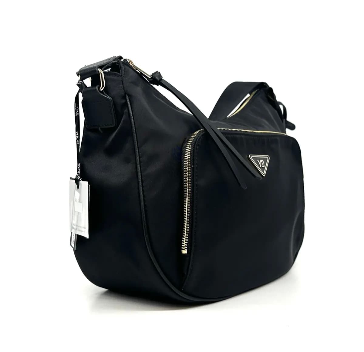 Ynot Borsa donna CLOUD nera a tracolla con tasca frontale zip - 2