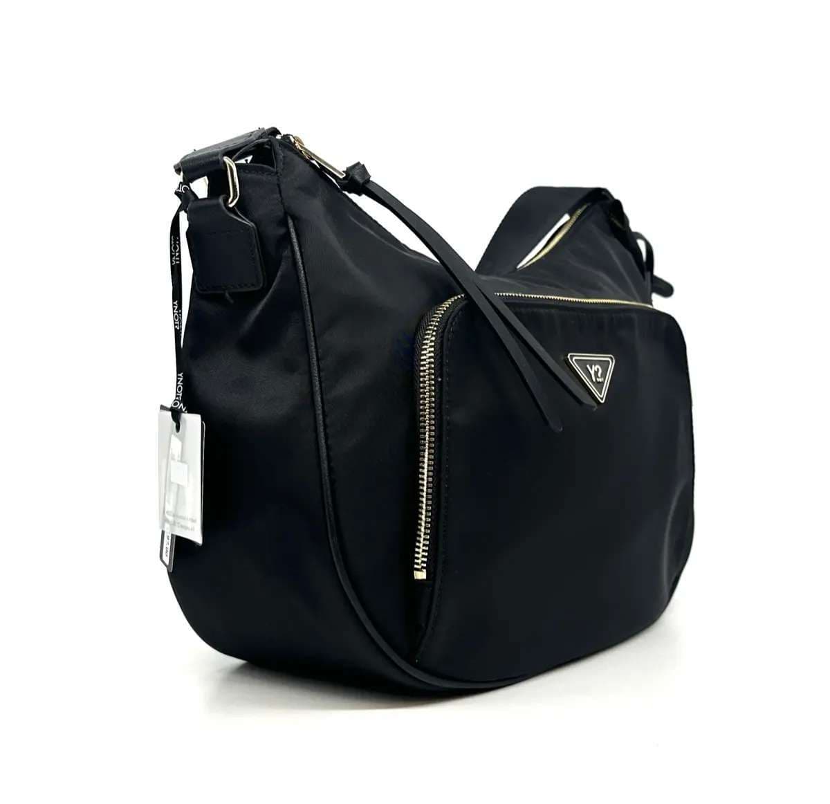 Ynot Borsa donna CLOUD nera a tracolla con tasca frontale zip - 2