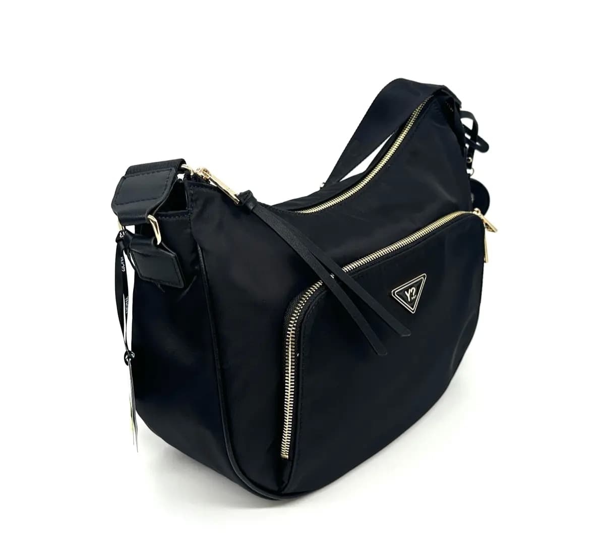 Ynot Borsa donna CLOUD nera a tracolla con tasca frontale zip - 3
