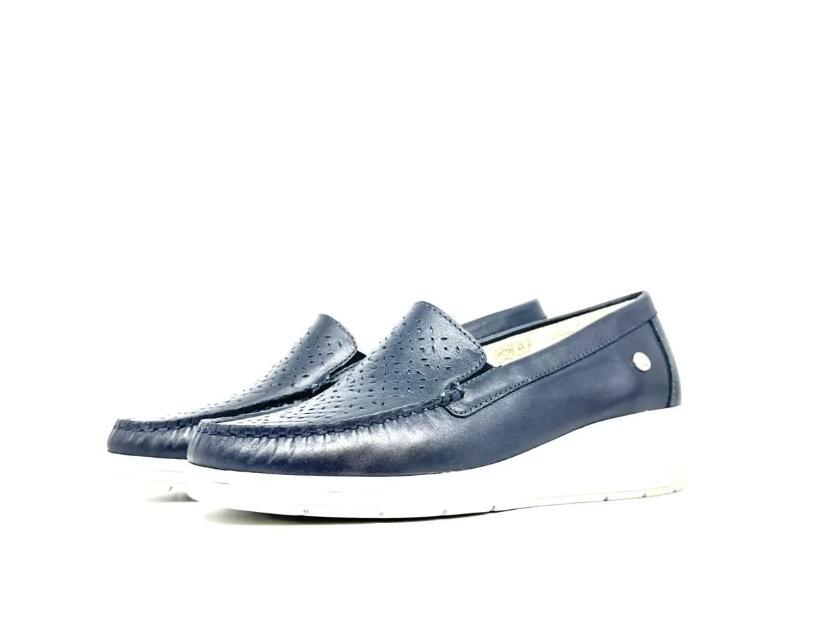 Cinzia Soft mocassini donna in pelle blu zeppa comfort - 5