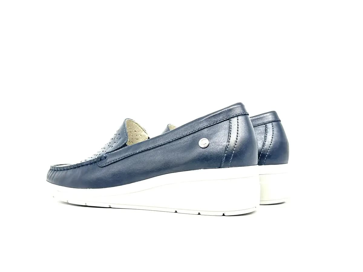 Cinzia Soft mocassini donna in pelle blu zeppa comfort - 2