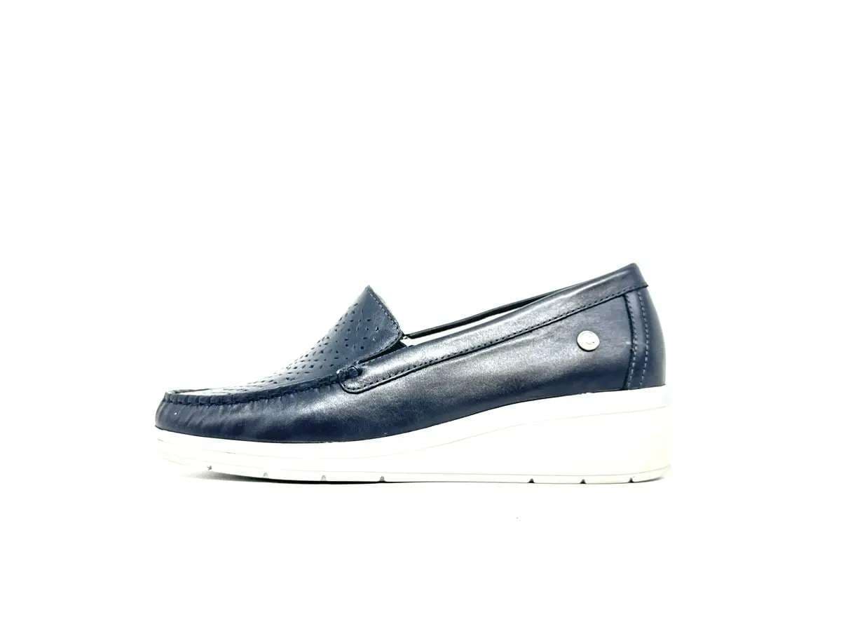 Cinzia Soft mocassini donna in pelle blu zeppa comfort - 3