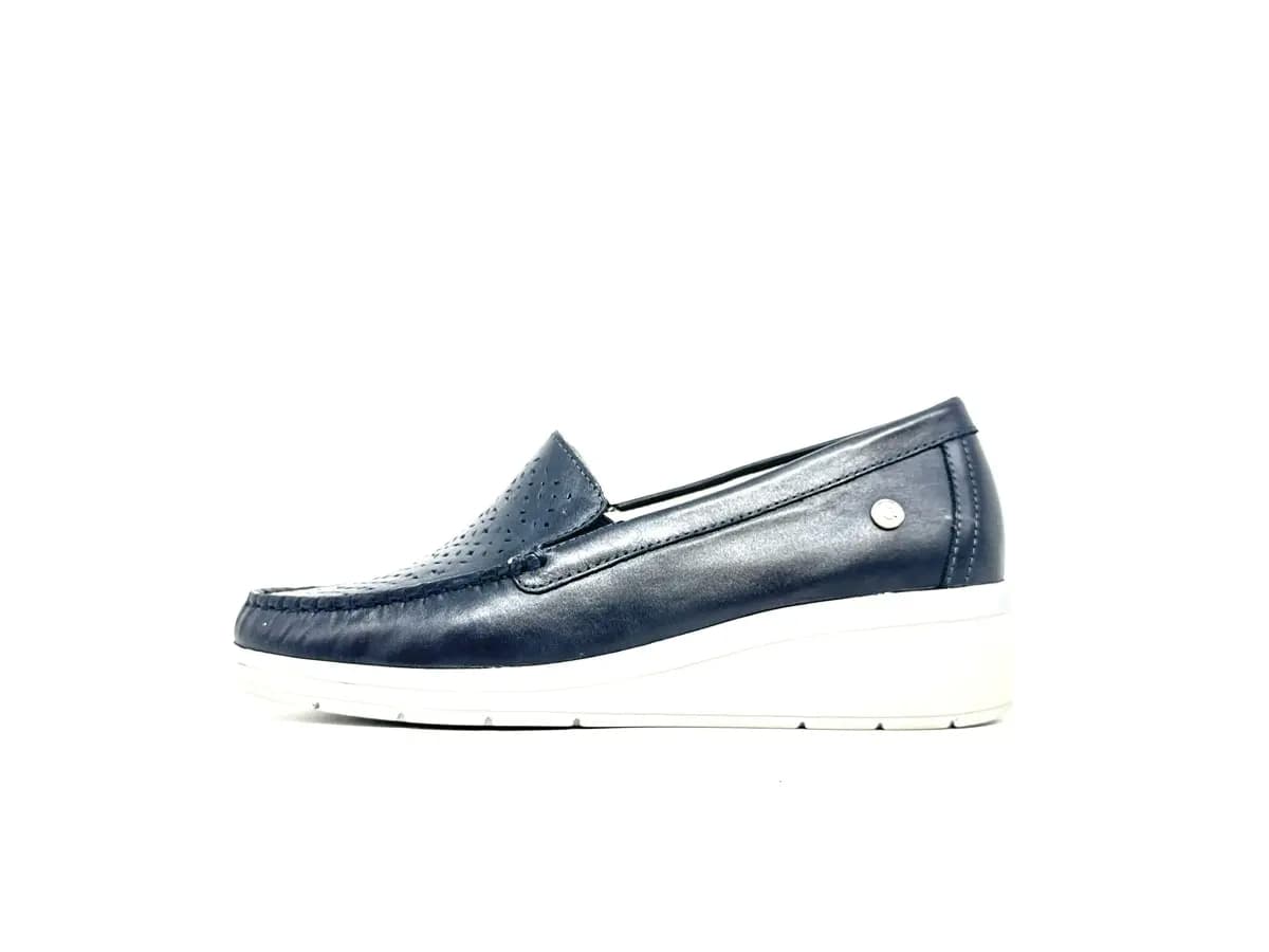 Cinzia Soft mocassini donna in pelle blu zeppa comfort - 3