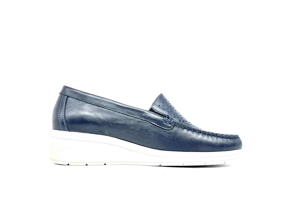 Cinzia Soft mocassini donna in pelle blu zeppa comfort - 4