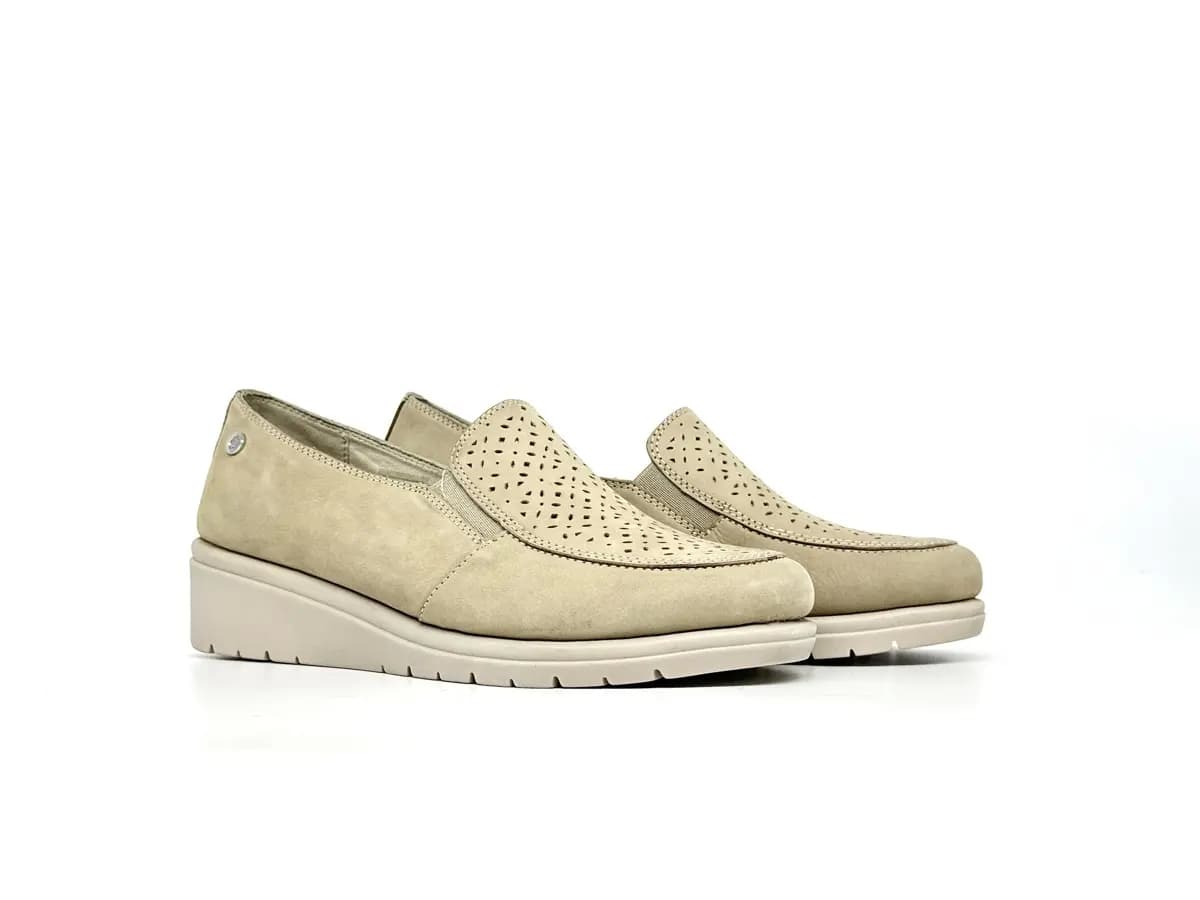 Cinzia Soft mocassini donna pelle beige traforati zeppa comfort - 6