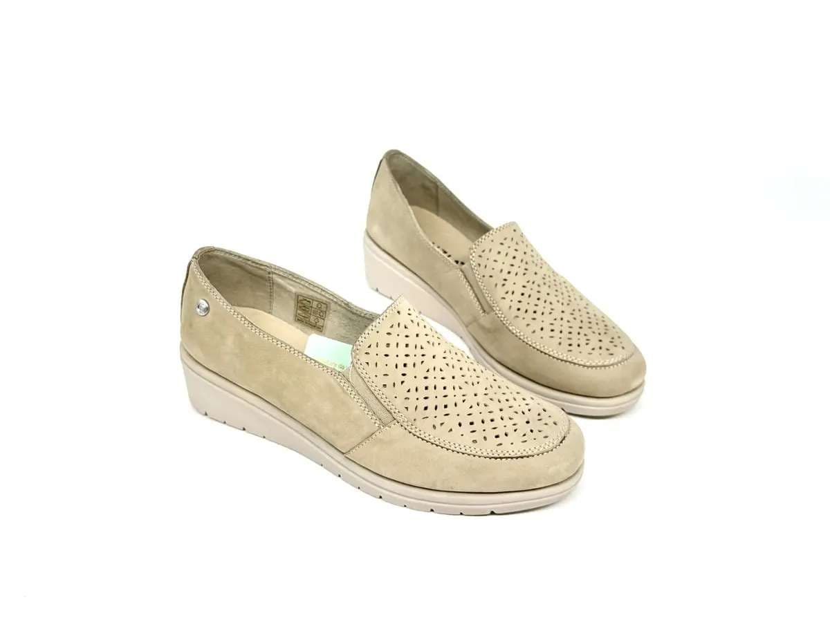 Cinzia Soft mocassini donna pelle beige traforati zeppa comfort - 3