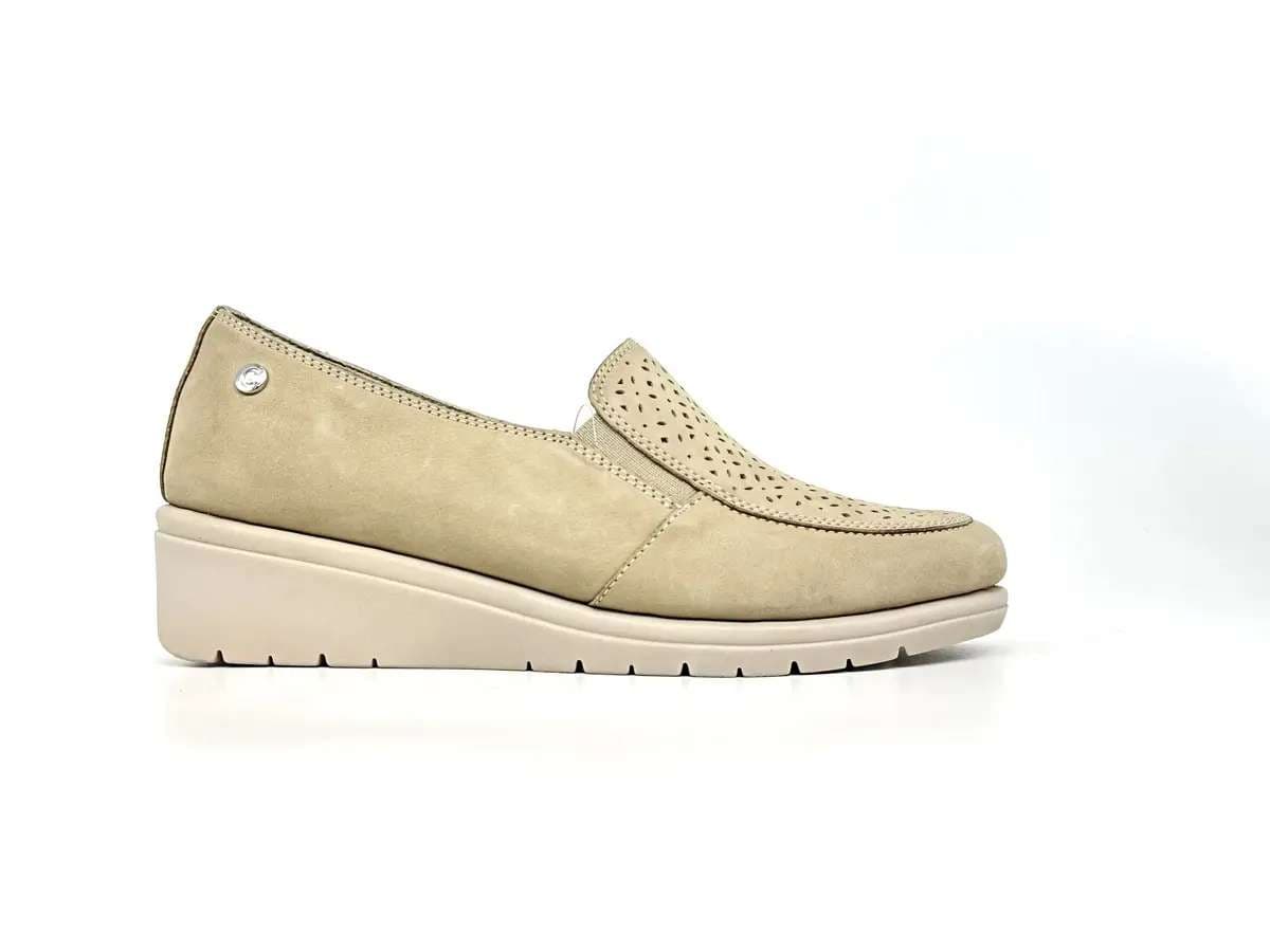 Cinzia Soft mocassini donna pelle beige traforati zeppa comfort - 4