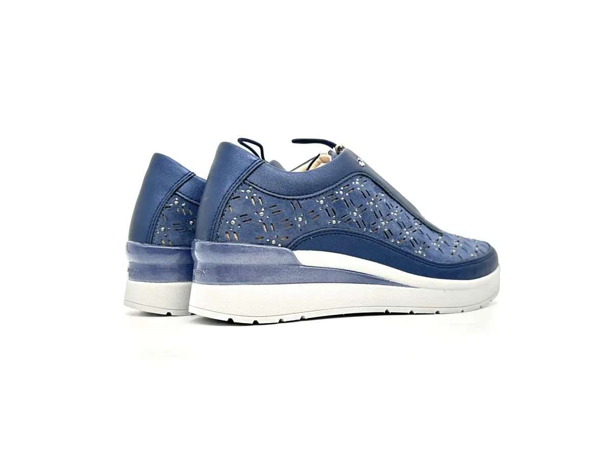 Stonefly sneaker donna blu traforate zeppa comfort suola leggera - 2