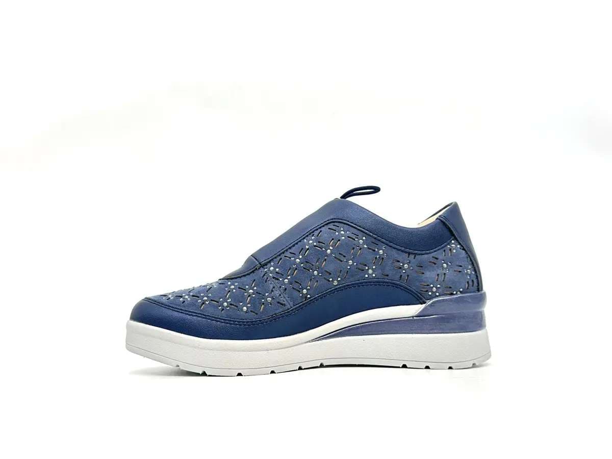 Stonefly sneaker donna blu traforate zeppa comfort suola leggera - 4