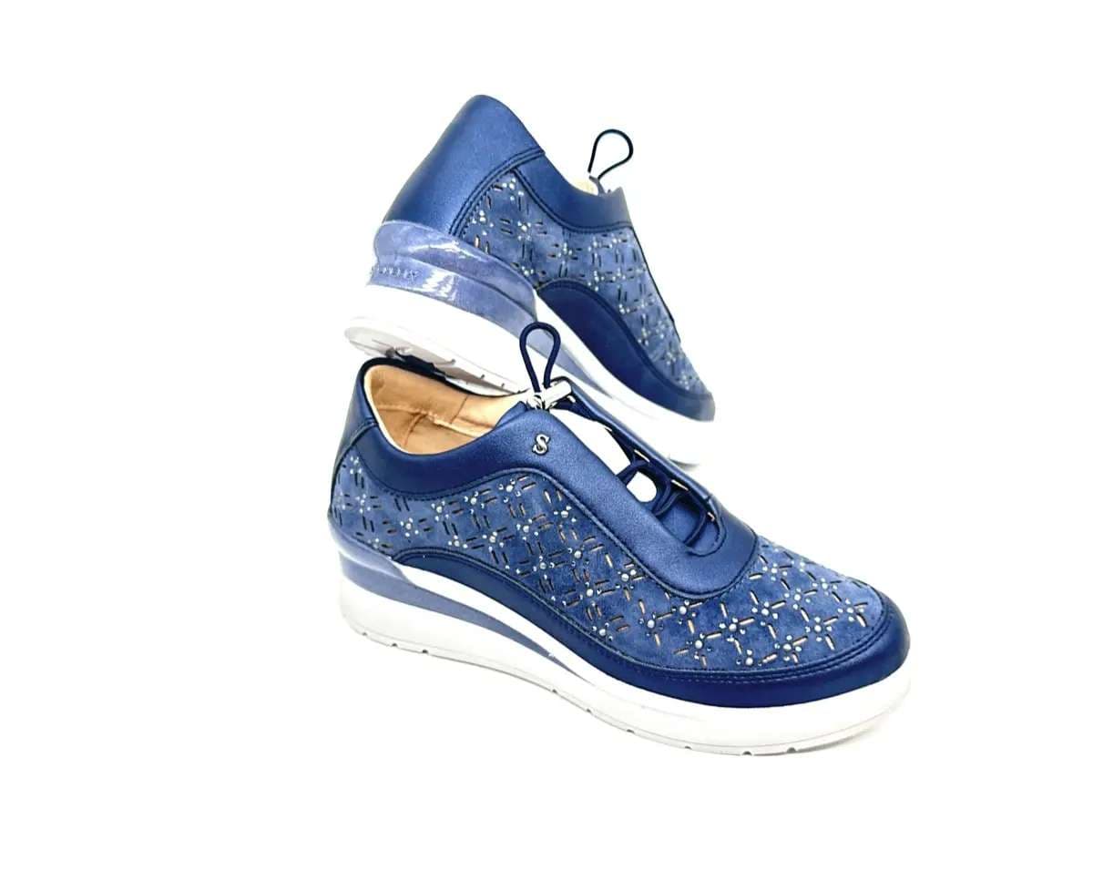 Stonefly sneaker donna blu traforate zeppa comfort suola leggera - 5