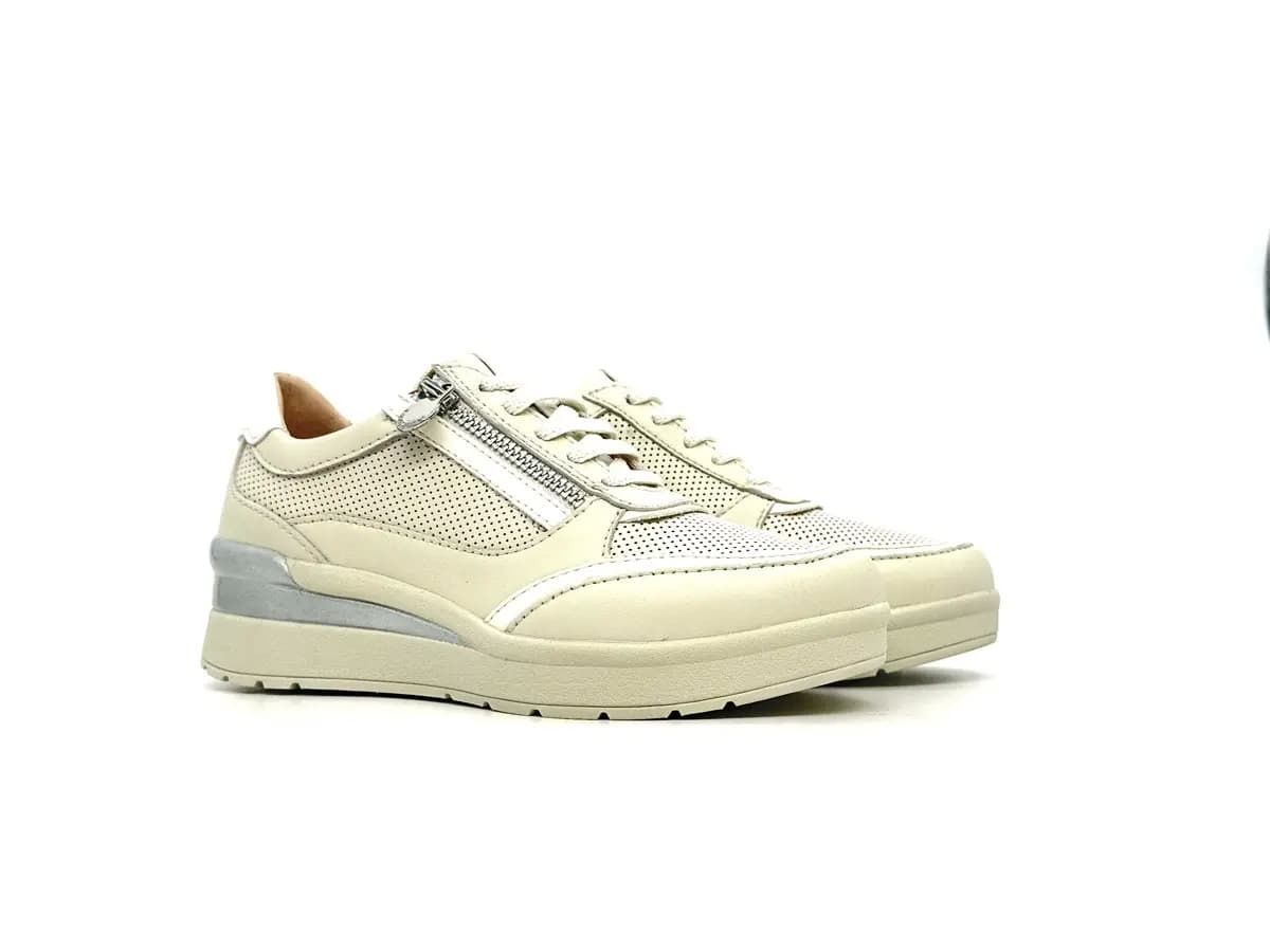 Stonefly sneaker donna beige traforate zip laterale zeppa comfort suola leggera - 7
