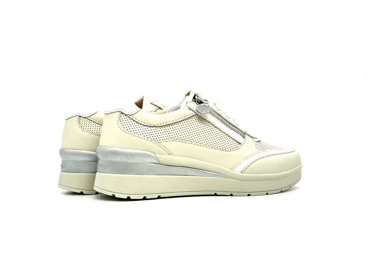 Stonefly sneaker donna beige traforate zip laterale zeppa comfort suola leggera - 2