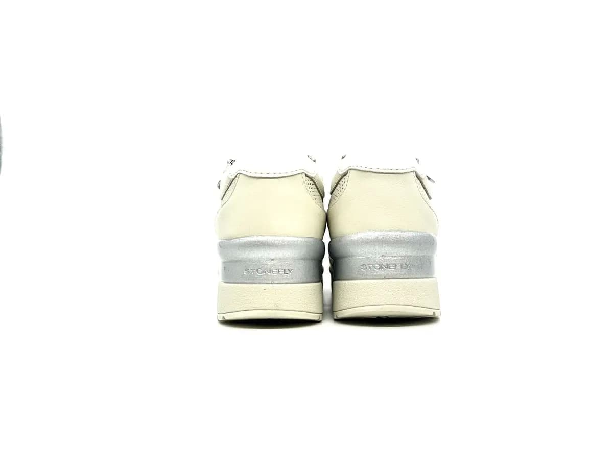 Stonefly sneaker donna beige traforate zip laterale zeppa comfort suola leggera - 3