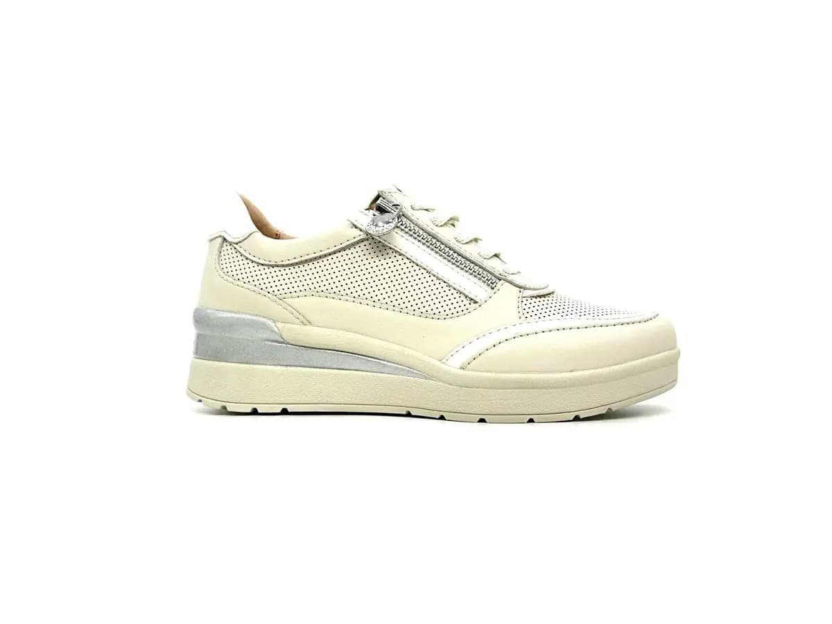 Stonefly sneaker donna beige traforate zip laterale zeppa comfort suola leggera - 4