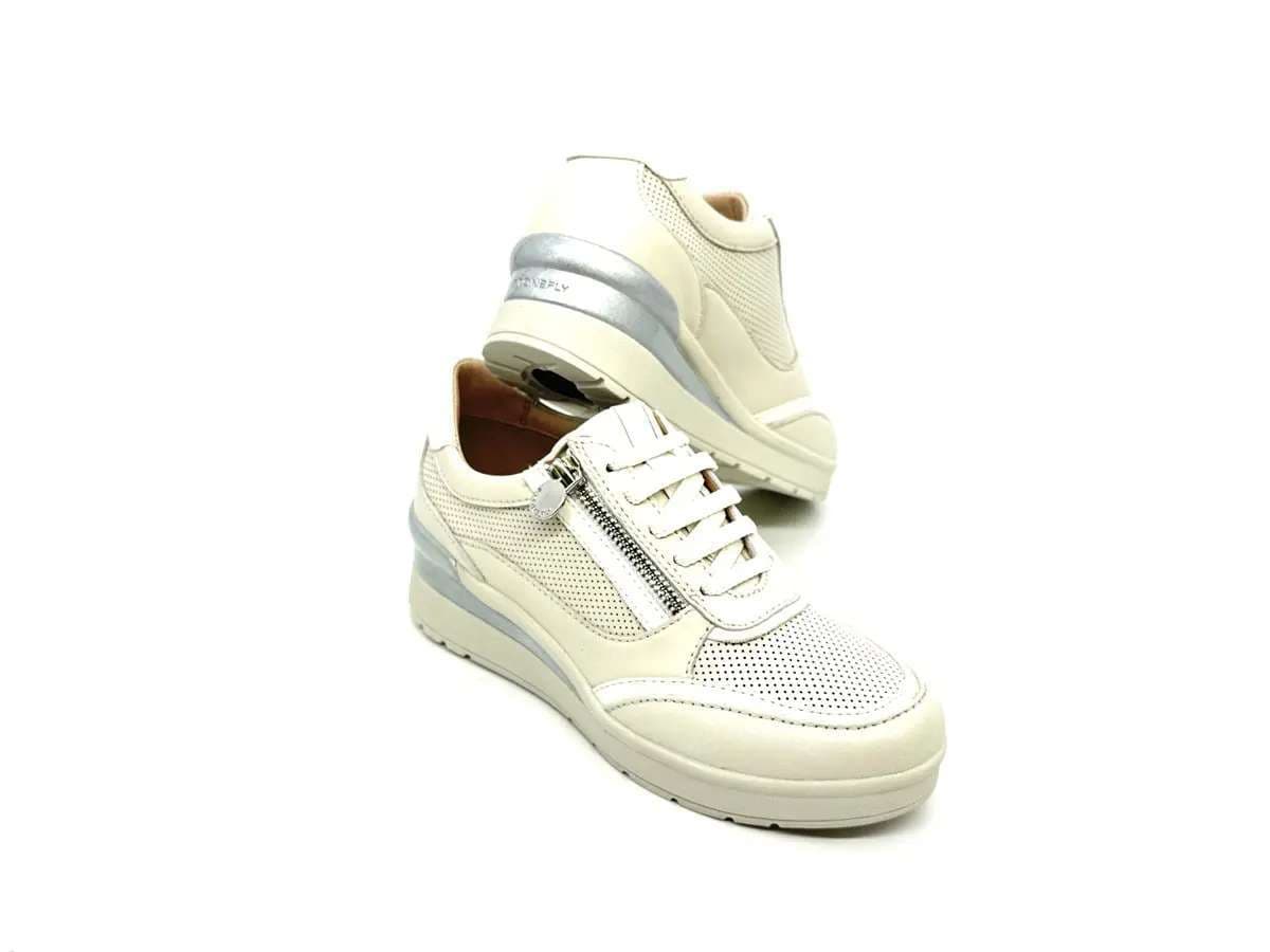 Stonefly sneaker donna beige traforate zip laterale zeppa comfort suola leggera - 6