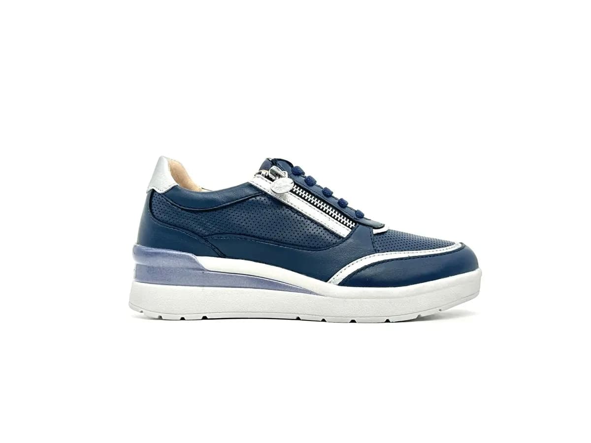 Stonefly sneaker donna blu traforate zip laterale zeppa comfort suola leggera - 3