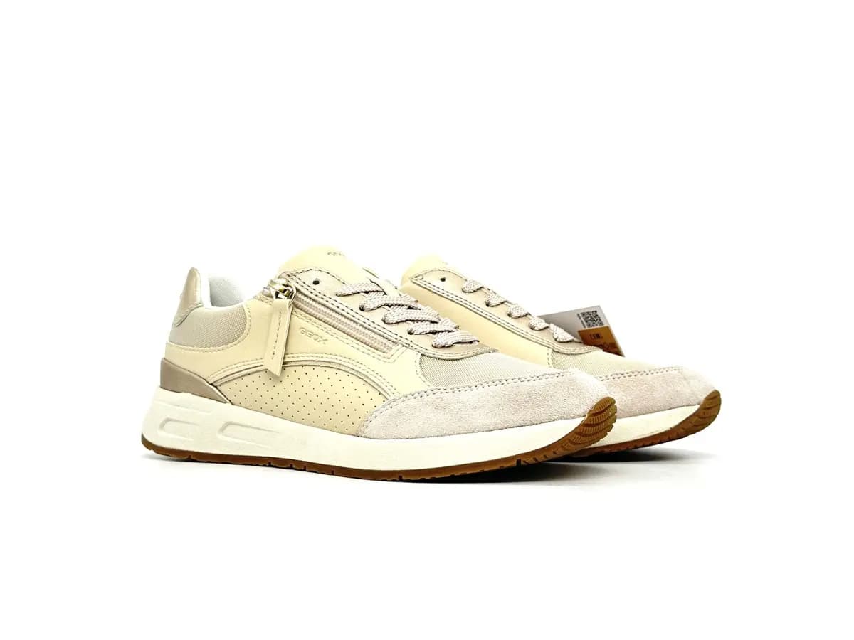 Geox Bulmya sneaker donna beige zip laterale pelle e tessuto suola traspirante - 5