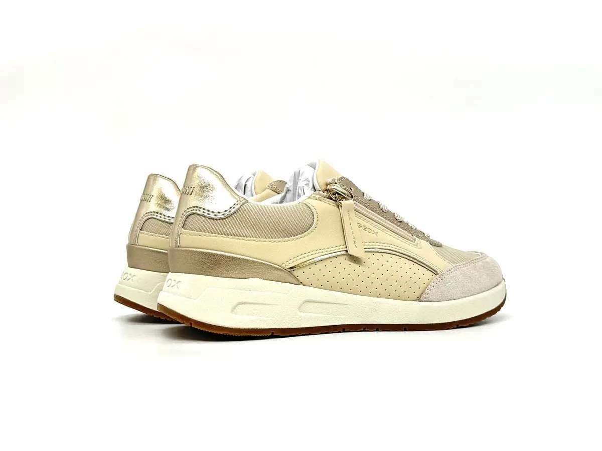 Geox Bulmya sneaker donna beige zip laterale pelle e tessuto suola traspirante - 2