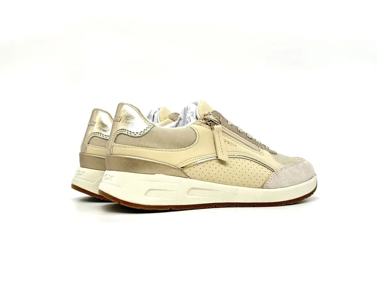 Geox Bulmya sneaker donna beige zip laterale pelle e tessuto suola traspirante - 2