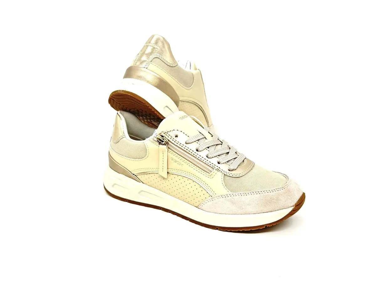 Geox Bulmya sneaker donna beige zip laterale pelle e tessuto suola traspirante - 4