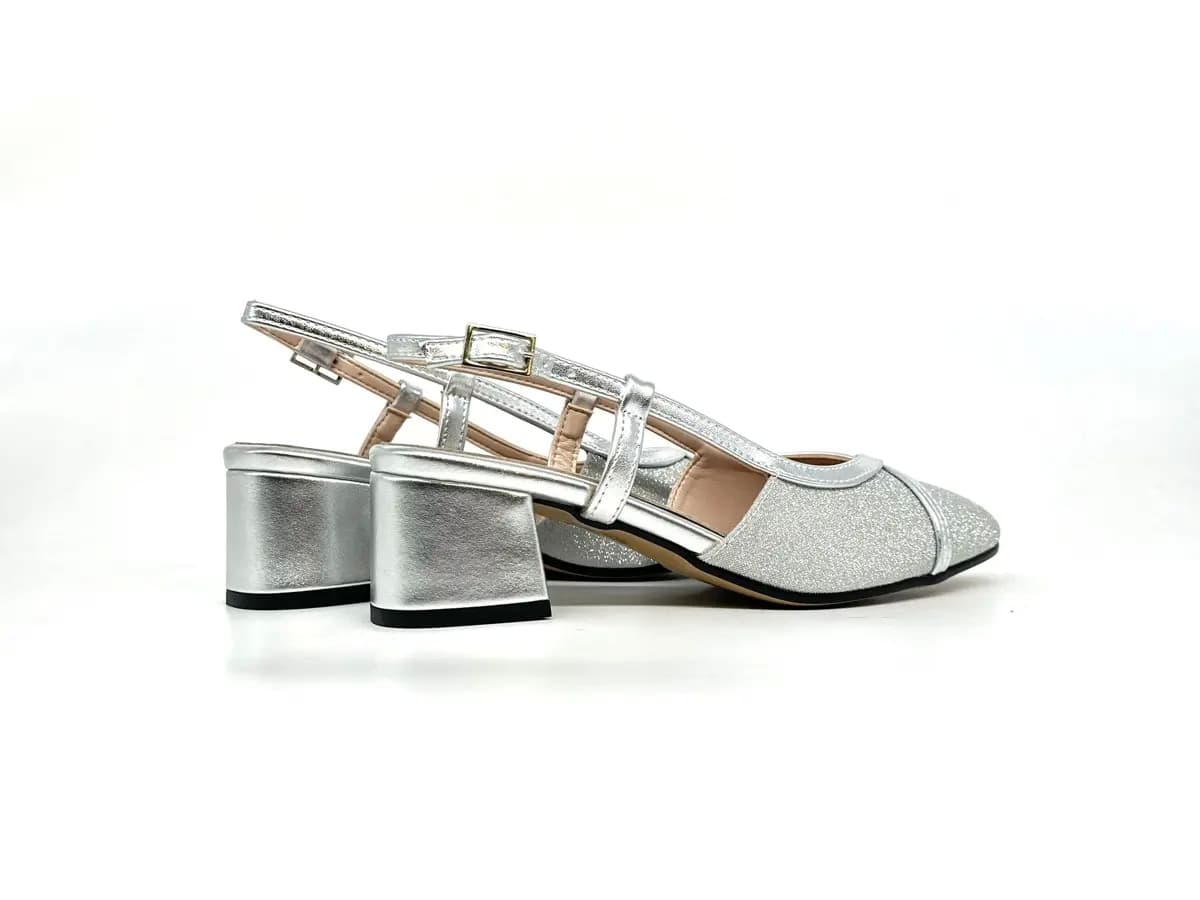 Cinzia Soft slingback donna argento glitter tacco medio - 2