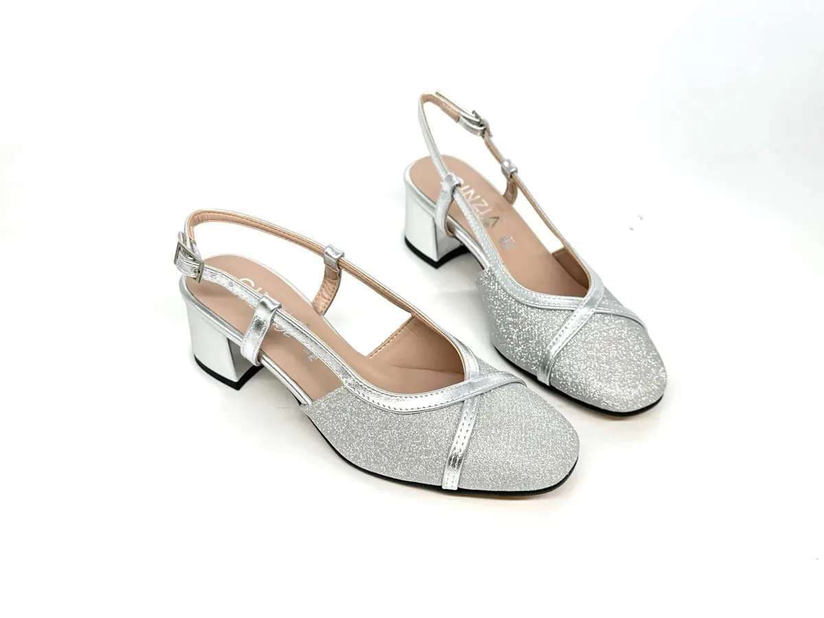 Cinzia Soft slingback donna argento glitter tacco medio - 3