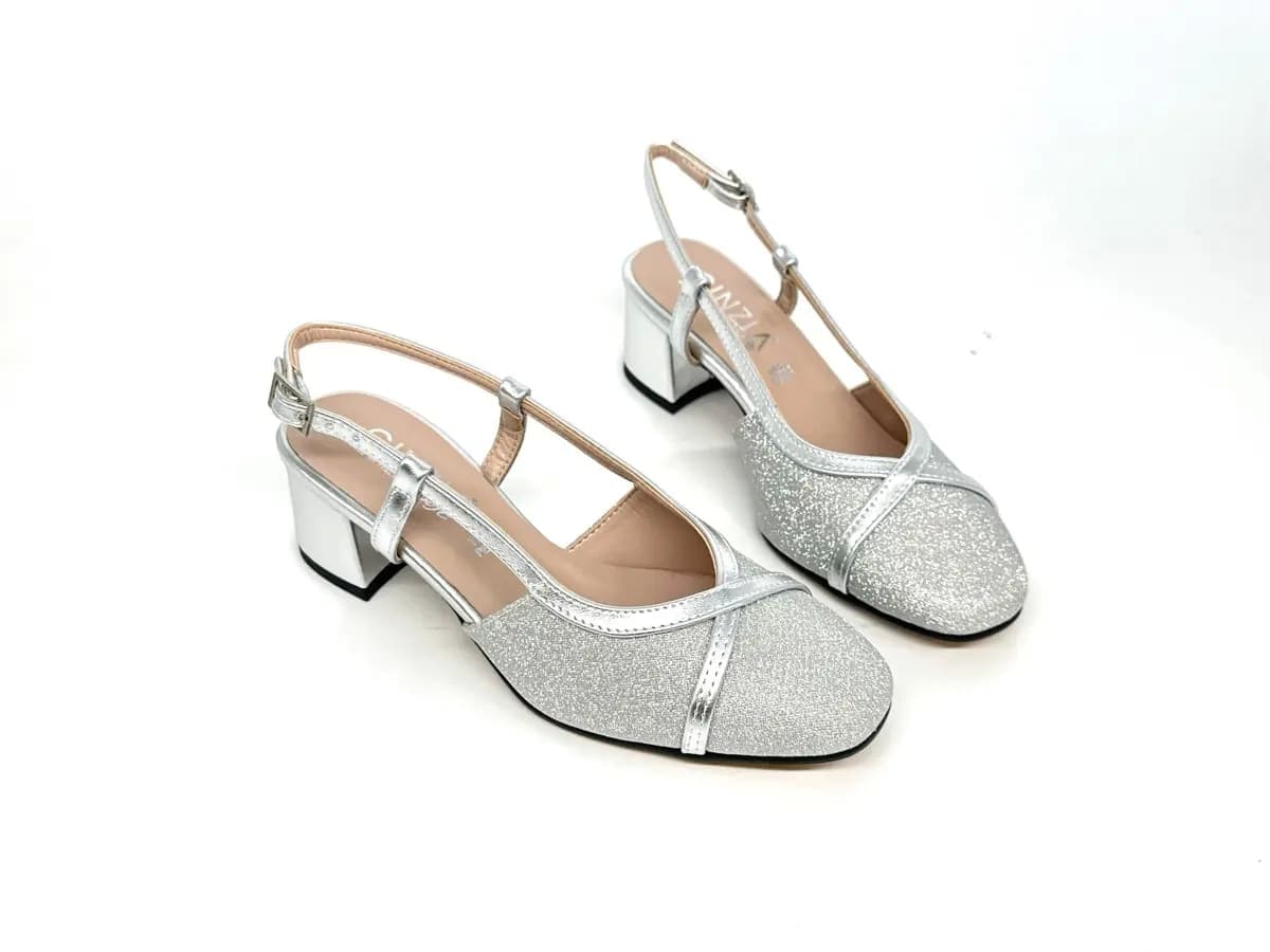 Cinzia Soft slingback donna argento glitter tacco medio - 3