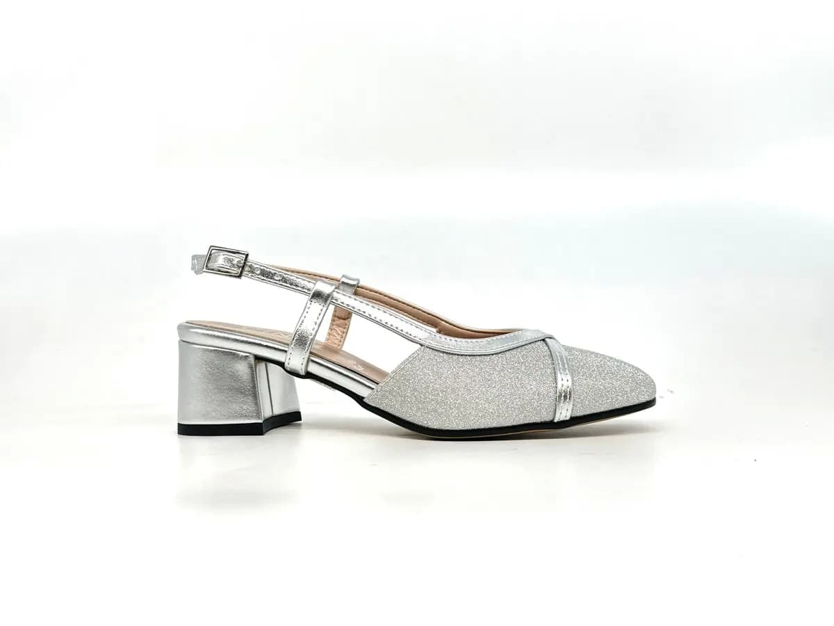 Cinzia Soft slingback donna argento glitter tacco medio - 4