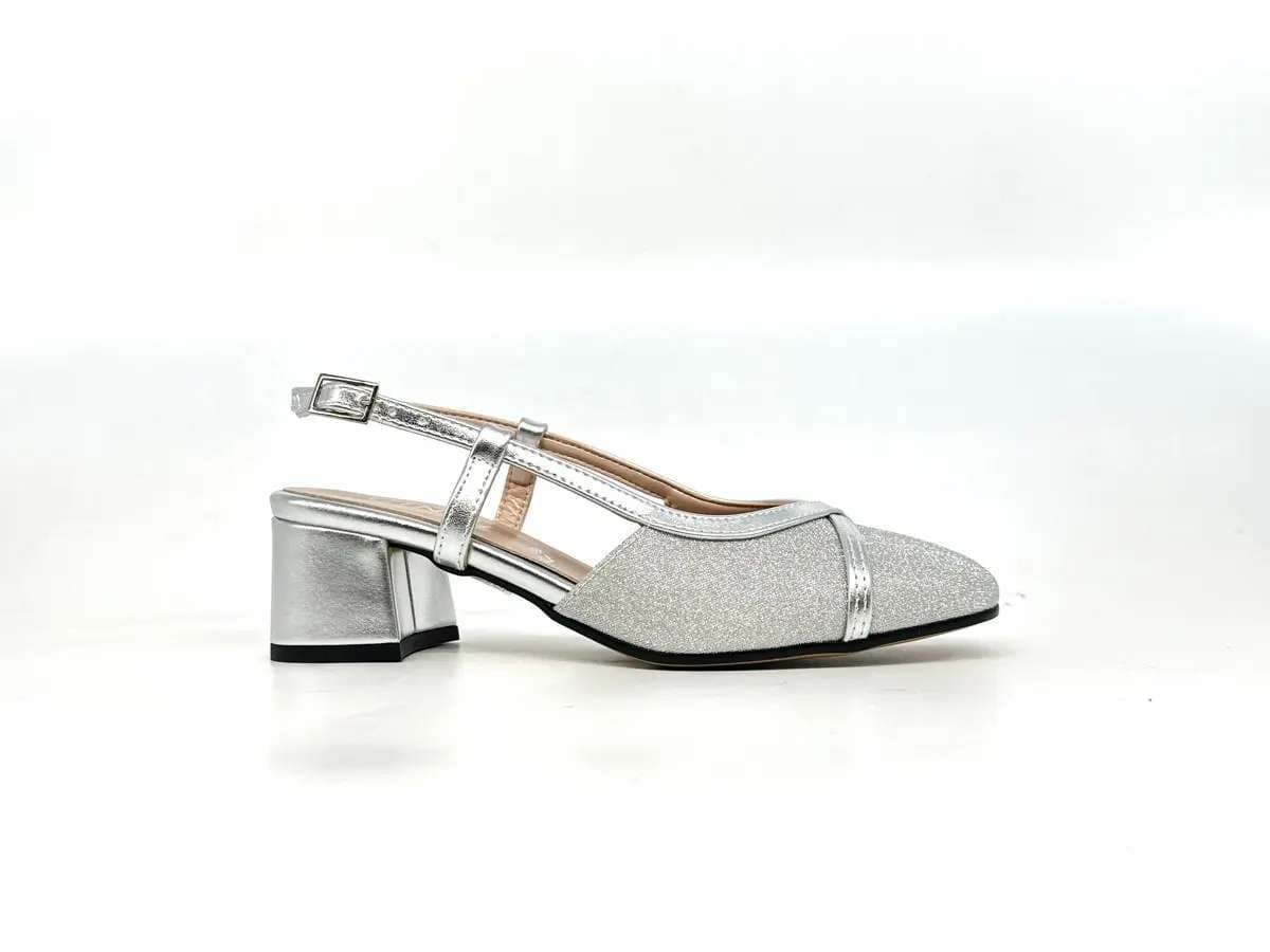 Cinzia Soft slingback donna argento glitter tacco medio - 4